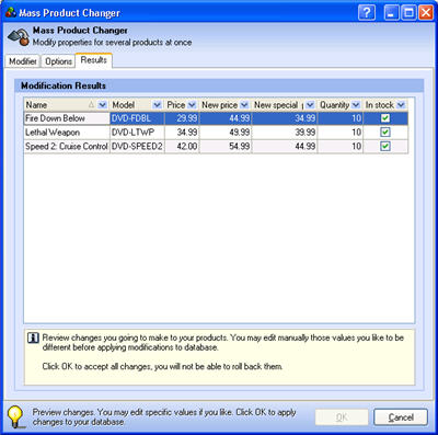Mass Product Changer - Modifier page