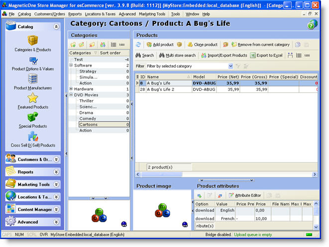 Store Manager for osCommerce Catalog section
