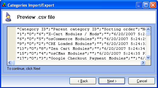 osCommerce Importing Categories